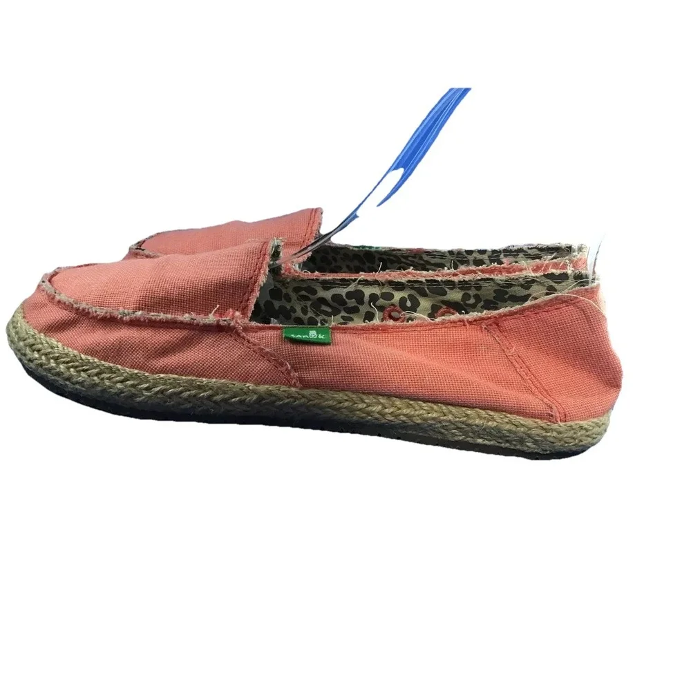Sanuk Womens Size 7 Pink Loafers Fiona Sidewalk Surfers Frayed Seems Espadrille